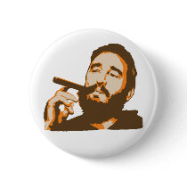 Fidel Castro with Cigar Portrait Button