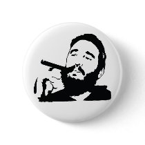 Fidel Castro with Cigar Portrait Button