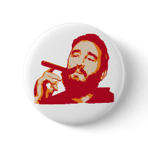 Fidel Castro with Cigar Portrait Button