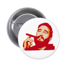 Fidel Castro with Cigar Portrait Button
