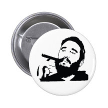 Fidel Castro with Cigar Portrait Button
