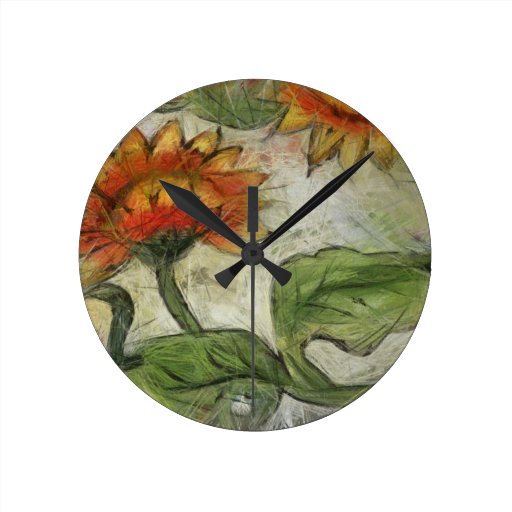 Field flowers round wall clock
