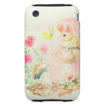 Field Mouse With Mushrooms & Butterfly Tough Iphone 3 Cases