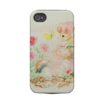 Field Mouse With Mushrooms & Butterfly Tough Iphone 4 Cover