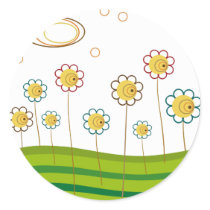 field of daisies round sticker