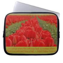 Field of Red Tulips with Inspirational Quote laptop sleeves