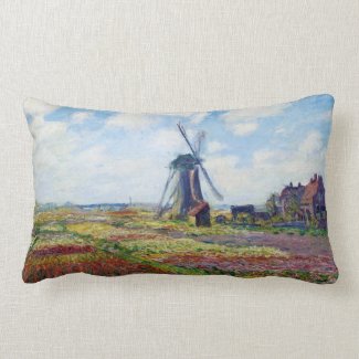 Fields of Tulip With The Rijnsburg Windmill Monet Pillow