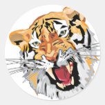 Fierce Growling Tiger Round Sticker