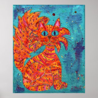 Fiery Cat on Turquoise print