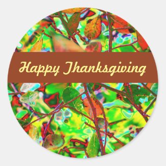 Fiery Fall Leaves Custom Happy Thanksgiving Classic Round Sticker
