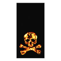 Fiery Flaming Skull and Crossbones Picture Card