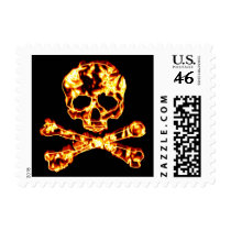 Fiery Flaming Skull and Crossbones Postage Stamps