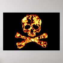 Fiery Flaming Skull and Crossbones Poster