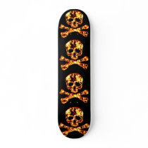 Fiery Flaming Skull and Crossbones Skate Boards