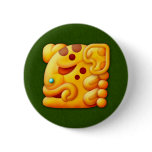 Fiery Maya Jaguar Head Round Button