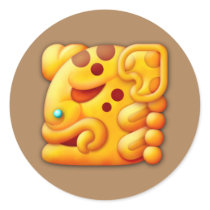Fiery Maya Jaguar Head Round Sticker