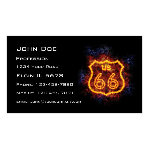 Fiery Route 66 Sign Business Card (front side)