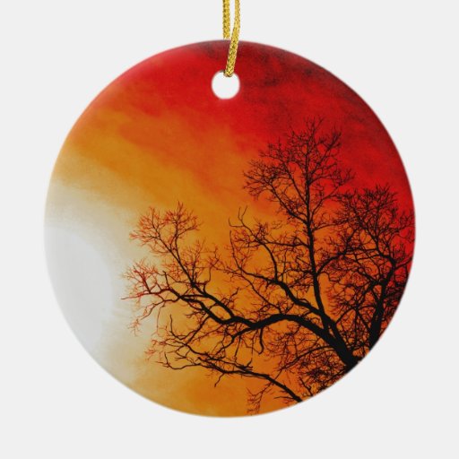 Fiery Sunset & Tree Nature Art Ornament