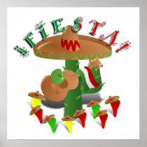 Fiesta Cactus w/Sombrero & Guitar Print