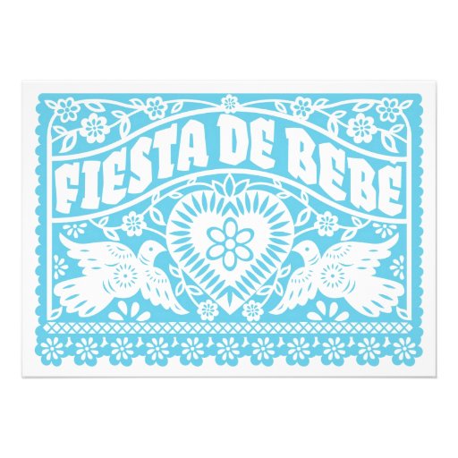Fiesta de Bebe Blue Love Birds Baby Shower Personalized Announcement