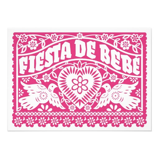 Fiesta de Bebe Pink Love Birds Banner Invitation