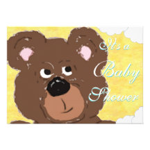 Fiesta de bienvenida al bebé (amarilla) del oso de invitación