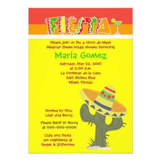 Fiesta Mexican Theme 5x7 Bridal Shower Invite