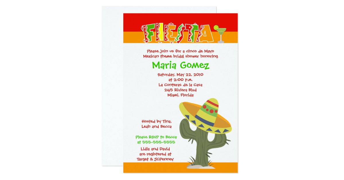Fiesta Mexican Theme 5x7 Bridal Shower Invite Zazzle