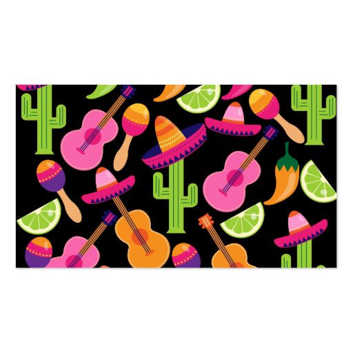 Fiesta Party Sombrero Cactus Limes Peppers Maracas Business Card Templates (back side)