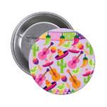 Fiesta Party Sombrero Cactus Limes Peppers Maracas Button