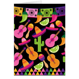Fiesta Party Sombrero Cactus Limes Peppers Maracas Card