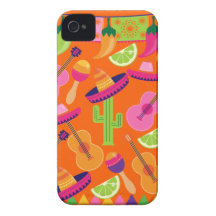 Fiesta Party Sombrero Cactus Limes Peppers Maracas iPhone 4 Case-Mate Case