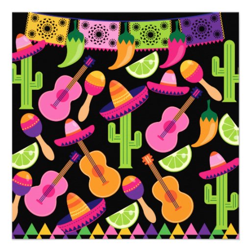 Fiesta Party Sombrero Cactus Limes Peppers Maracas Personalized Invite