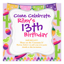Fiesta Party Sombrero Cactus Limes Peppers Maracas Invitation
