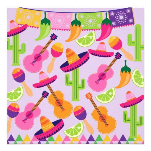 Fiesta Party Sombrero Cactus Limes Peppers Maracas Invitation