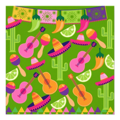 Fiesta Party Sombrero Cactus Limes Peppers Maracas Invitations