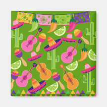 Fiesta Party Sombrero Cactus Limes Peppers Maracas Refrigerator Magnet