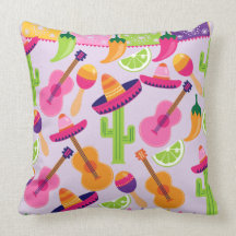 Fiesta Party Sombrero Cactus Limes Peppers Maracas Throw Pillows