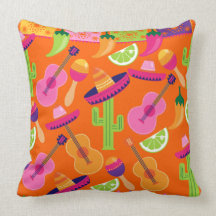 Fiesta Party Sombrero Cactus Limes Peppers Maracas Throw Pillow