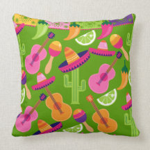 Fiesta Party Sombrero Cactus Limes Peppers Maracas Pillow