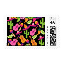 Fiesta Party Sombrero Cactus Limes Peppers Maracas Postage Stamps