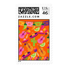 Fiesta Party Sombrero Cactus Limes Peppers Maracas Stamp