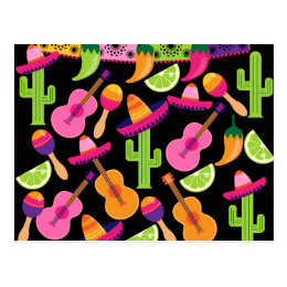 Fiesta Party Sombrero Cactus Limes Peppers Maracas Postcard