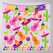 Fiesta Party Sombrero Cactus Limes Peppers Maracas Poster