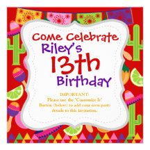 Fiesta Party Sombrero Limes Guitar Maraca Saguaro Custom Invites