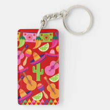 Fiesta Party Sombrero Limes Guitar Maraca Saguaro Rectangle Acrylic Key Chain