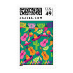 Fiesta Party Sombrero Limes Guitar Maraca Saguaro Postage Stamps