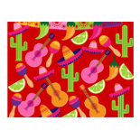 Fiesta Party Sombrero Limes Guitar Maraca Saguaro Postcard