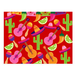 Fiesta Party Sombrero Limes Guitar Maraca Saguaro Postcard