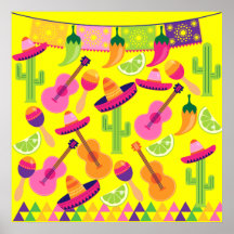 Fiesta Party Sombrero Limes Guitar Maraca Saguaro Print